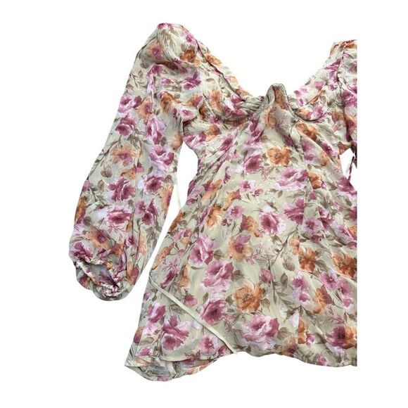 NWOT Sunday Soho Floral Boho Mini Dress with Open Back & Puff Sleeves sz S - Picture 6 of 15